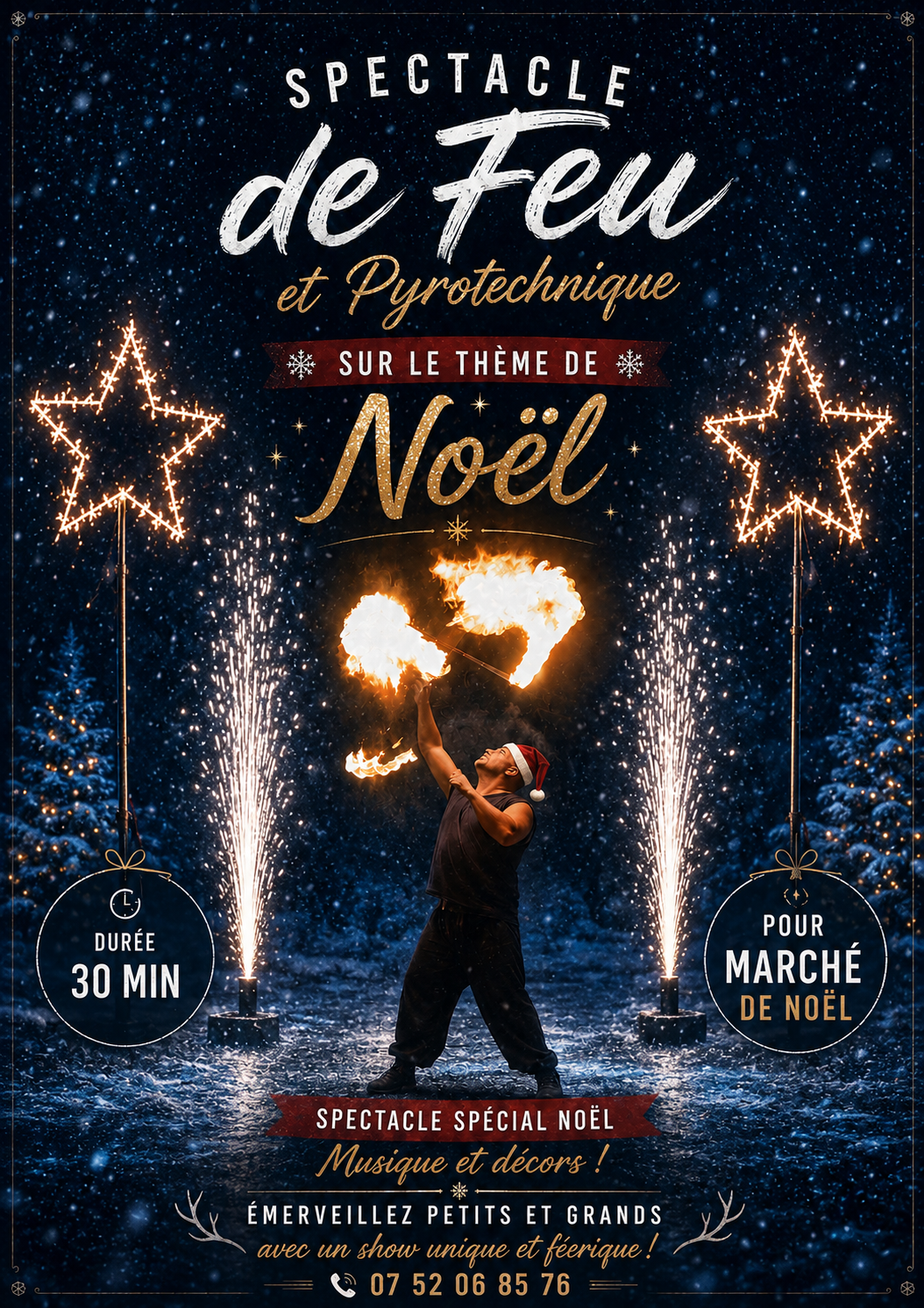 Spectacle de feu pour un marché de Noël